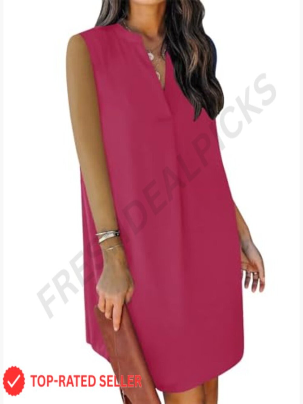 V-Neck Sleeveless Sundress Casual A-Line Tank Dress Relaxed Fit Lightweight - Picture 5 of 7